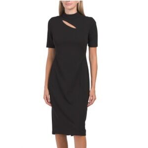 MAGGY LONDON Black Elbow Sleeve Sheath Dress With Cut Out